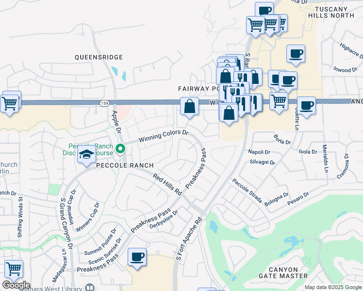 map of restaurants, bars, coffee shops, grocery stores, and more near 1413 Sunblush Lane in Las Vegas