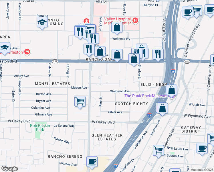 map of restaurants, bars, coffee shops, grocery stores, and more near 2111 Edgewood Avenue in Las Vegas