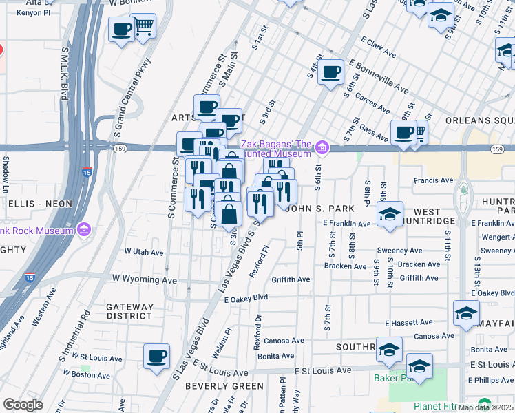 map of restaurants, bars, coffee shops, grocery stores, and more near 1236 South Las Vegas Boulevard in Las Vegas