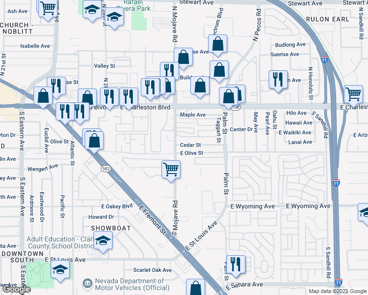 map of restaurants, bars, coffee shops, grocery stores, and more near 2830 North Cedar Hills Street in Las Vegas