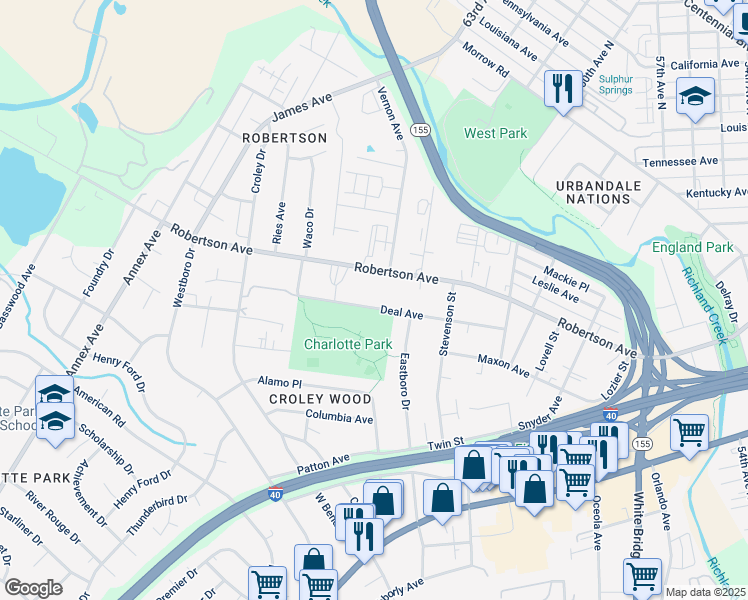 map of restaurants, bars, coffee shops, grocery stores, and more near 6026 Deal Avenue in Nashville