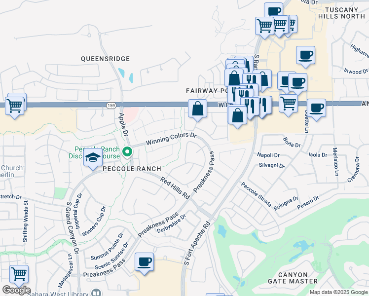 map of restaurants, bars, coffee shops, grocery stores, and more near 1413 Sunblush Lane in Las Vegas