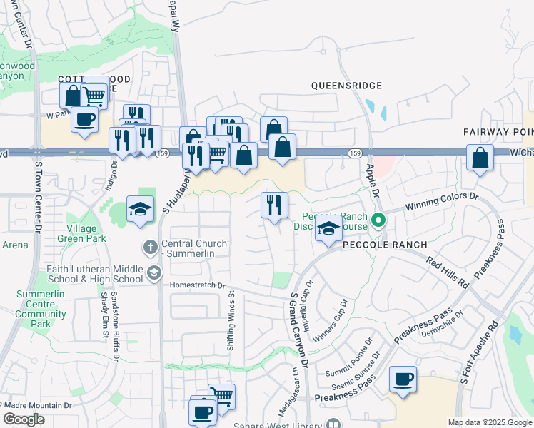 map of restaurants, bars, coffee shops, grocery stores, and more near 1400 Chaparral Summit Drive in Las Vegas