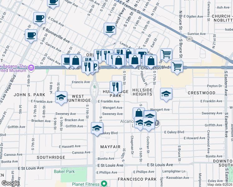 map of restaurants, bars, coffee shops, grocery stores, and more near 1415 Norman Avenue in Las Vegas
