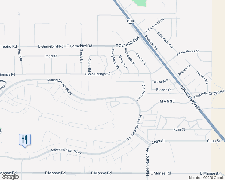 map of restaurants, bars, coffee shops, grocery stores, and more near 4349 South Angel Falls Court in Pahrump
