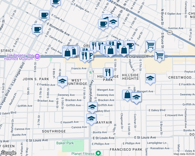 map of restaurants, bars, coffee shops, grocery stores, and more near 1301 Norman Avenue in Las Vegas