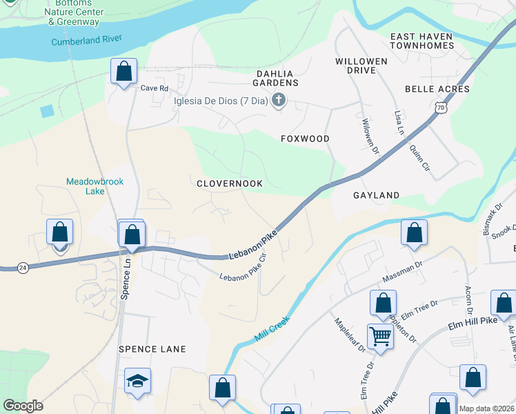 map of restaurants, bars, coffee shops, grocery stores, and more near 293 Clovernook Drive in Nashville