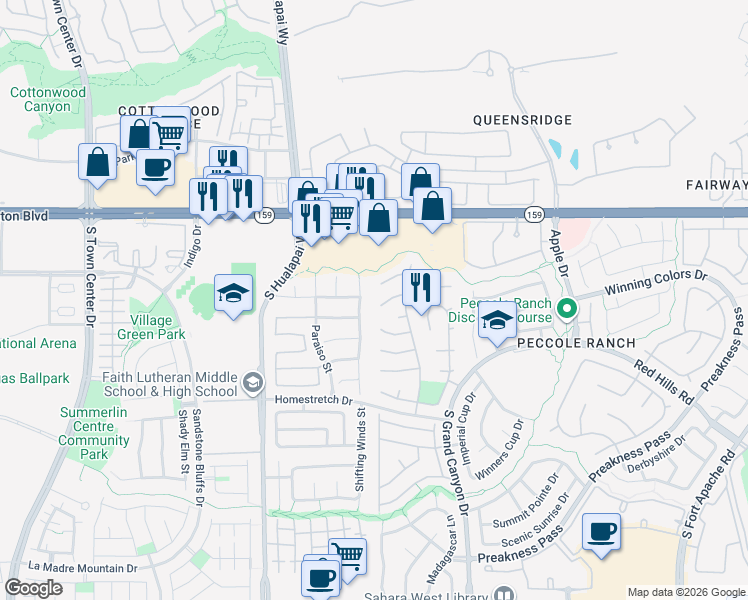 map of restaurants, bars, coffee shops, grocery stores, and more near 9764 Hitching Rail Drive in Las Vegas