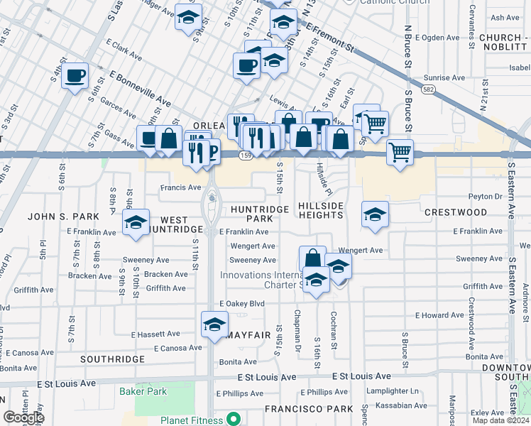 map of restaurants, bars, coffee shops, grocery stores, and more near 1421 Norman Avenue in Las Vegas