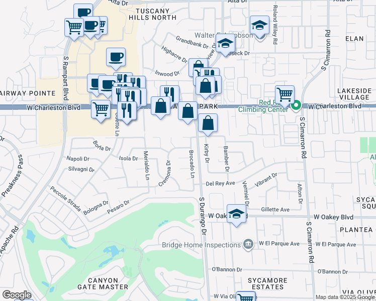 map of restaurants, bars, coffee shops, grocery stores, and more near 8609 Cremona Drive in Las Vegas