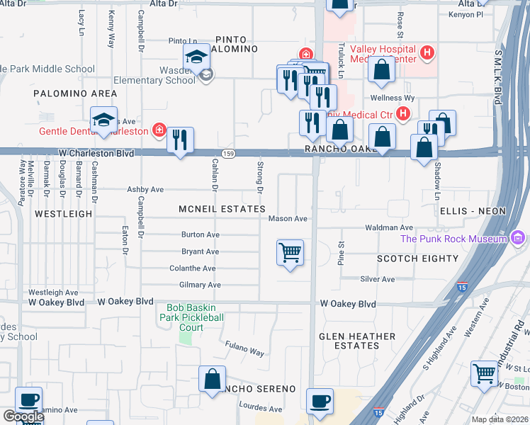 map of restaurants, bars, coffee shops, grocery stores, and more near 1225 Strong Drive in Las Vegas