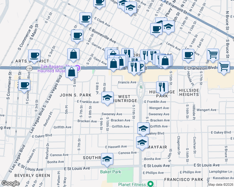 map of restaurants, bars, coffee shops, grocery stores, and more near 1023 Norman Avenue in Las Vegas