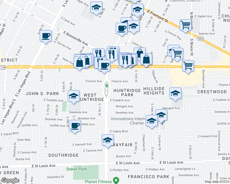 map of restaurants, bars, coffee shops, grocery stores, and more near 1301 Norman Avenue in Las Vegas