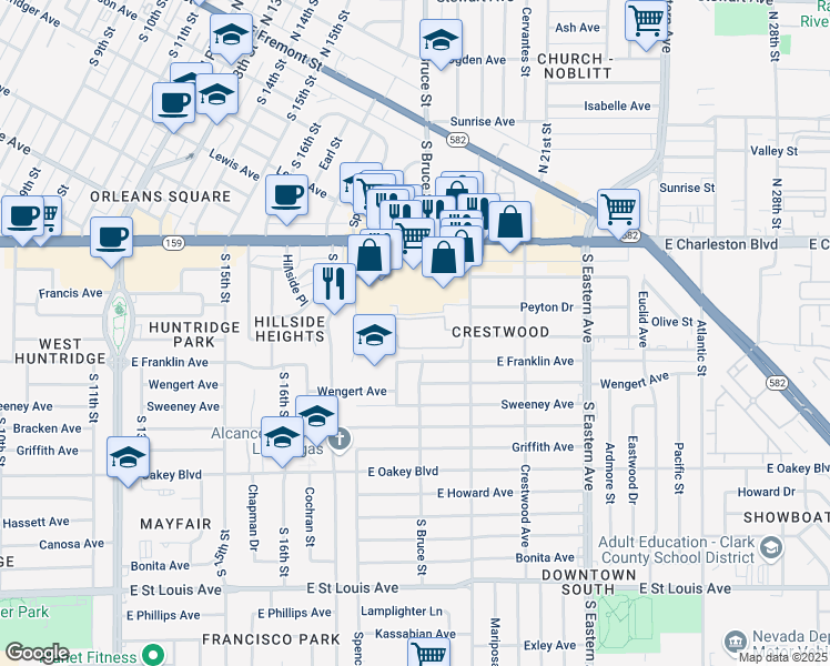 map of restaurants, bars, coffee shops, grocery stores, and more near 235 Burnham Avenue in Las Vegas