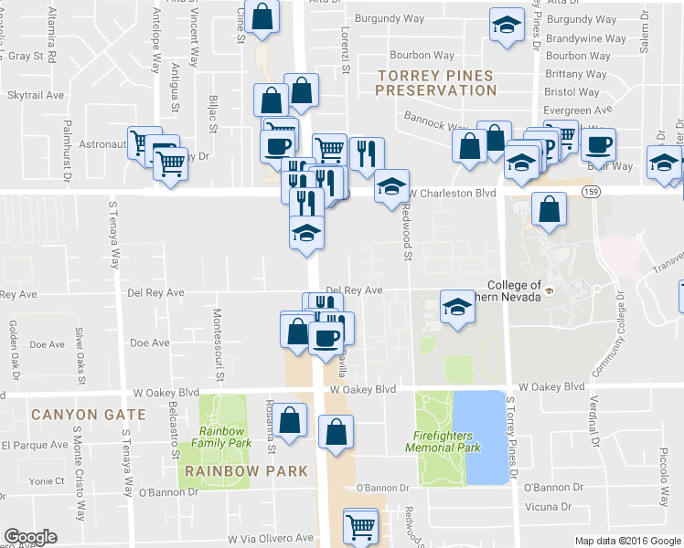map of restaurants, bars, coffee shops, grocery stores, and more near 1324 Kari Lee Court in Las Vegas