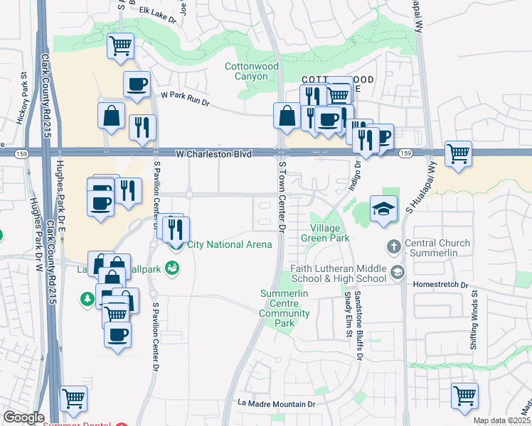 map of restaurants, bars, coffee shops, grocery stores, and more near 1350 Spruce Park Drive in Las Vegas