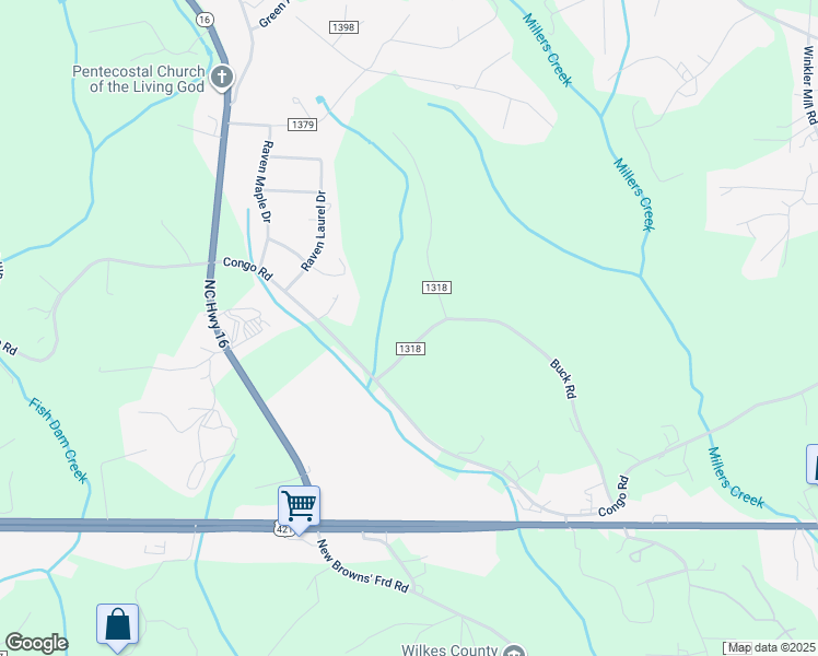 map of restaurants, bars, coffee shops, grocery stores, and more near 142 Governor Stokes Road in Wilkesboro