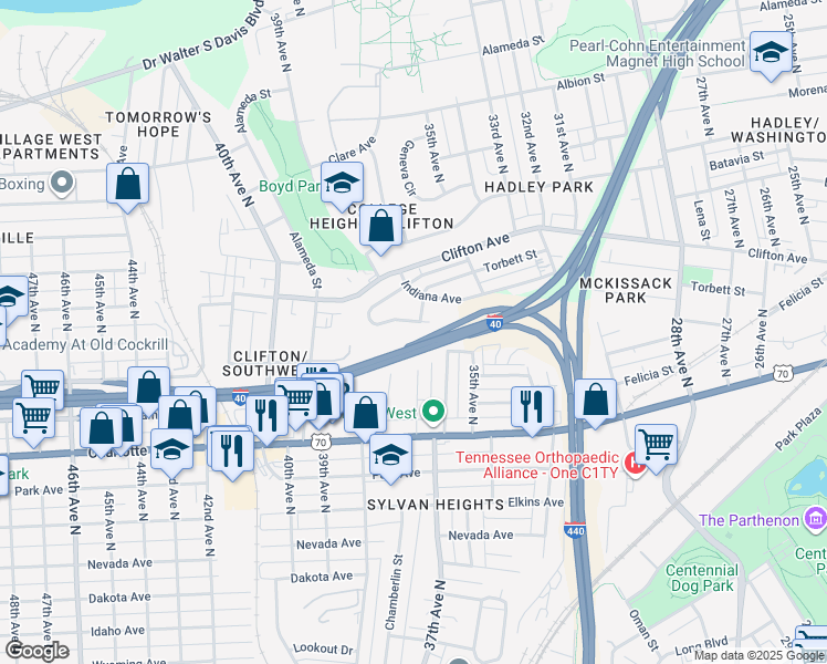 map of restaurants, bars, coffee shops, grocery stores, and more near 3662B Georgia Court in Nashville