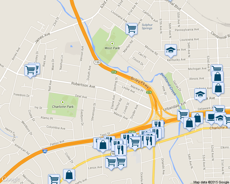 map of restaurants, bars, coffee shops, grocery stores, and more near 5830 Robertson Ave in Nashville