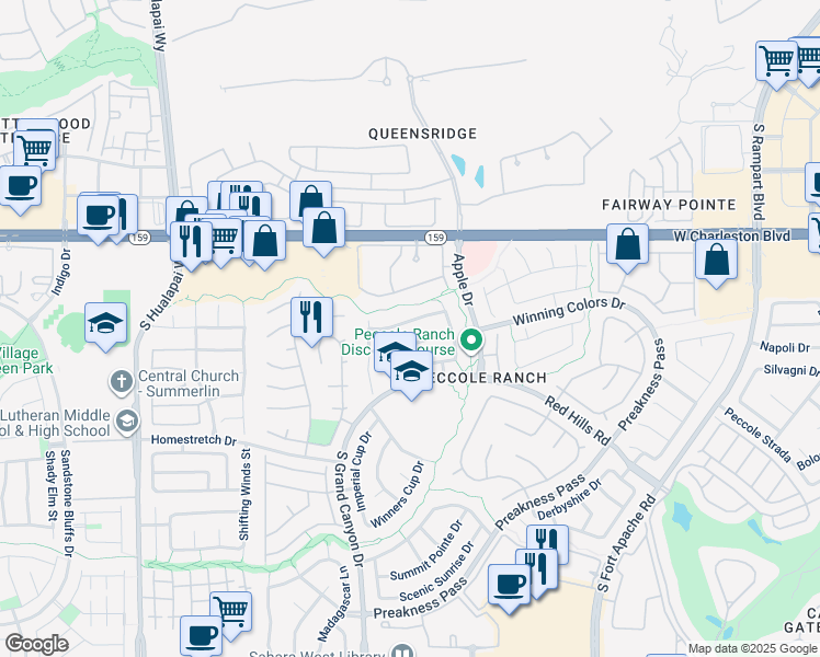 map of restaurants, bars, coffee shops, grocery stores, and more near 9541 Rancho Palmas Drive in Las Vegas