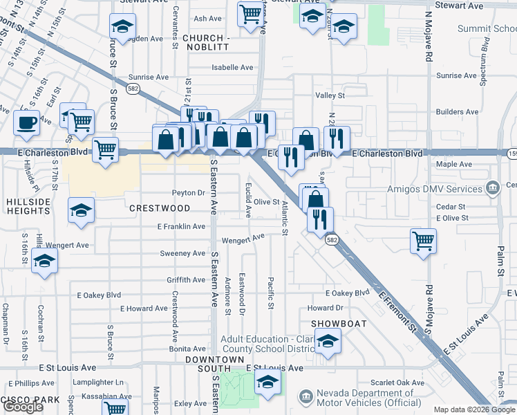 map of restaurants, bars, coffee shops, grocery stores, and more near in Las Vegas