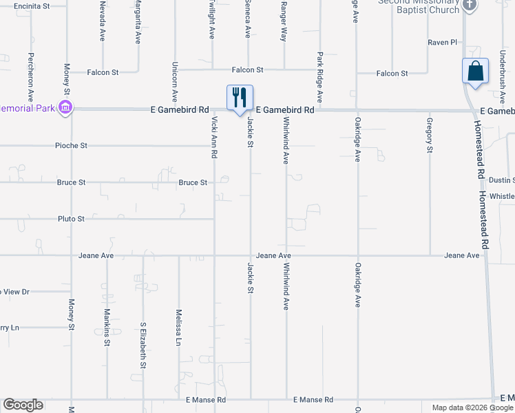 map of restaurants, bars, coffee shops, grocery stores, and more near 4301 Jackie Street in Pahrump
