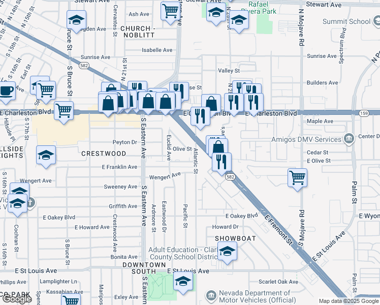 map of restaurants, bars, coffee shops, grocery stores, and more near 1220 Atlantic Street in Las Vegas