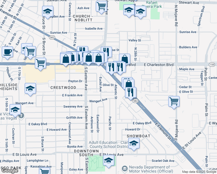 map of restaurants, bars, coffee shops, grocery stores, and more near in Las Vegas