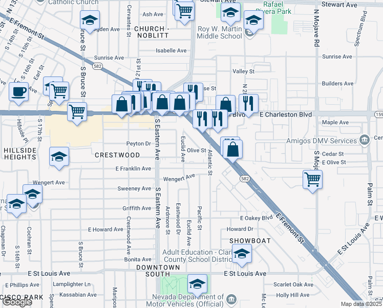 map of restaurants, bars, coffee shops, grocery stores, and more near in Las Vegas