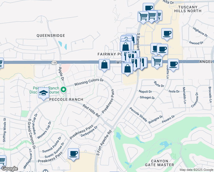 map of restaurants, bars, coffee shops, grocery stores, and more near 1328 Sun Copper Drive in Las Vegas