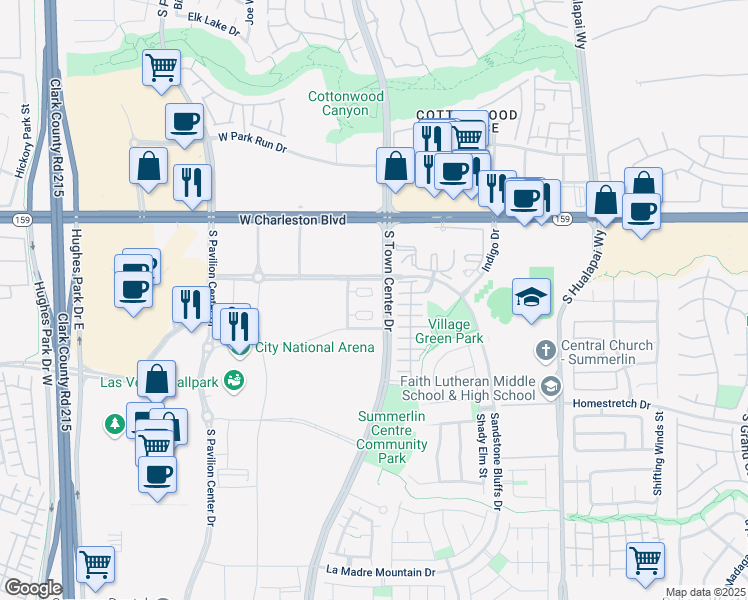 map of restaurants, bars, coffee shops, grocery stores, and more near 1350 Spruce Park Drive in Las Vegas