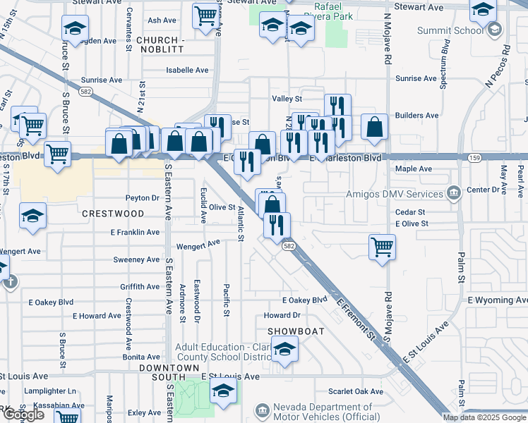 map of restaurants, bars, coffee shops, grocery stores, and more near 2775 East Fremont Street in Las Vegas