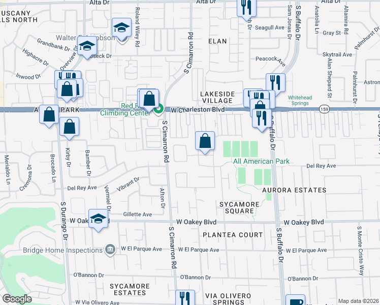 map of restaurants, bars, coffee shops, grocery stores, and more near 1400 Tumberry Street in Las Vegas