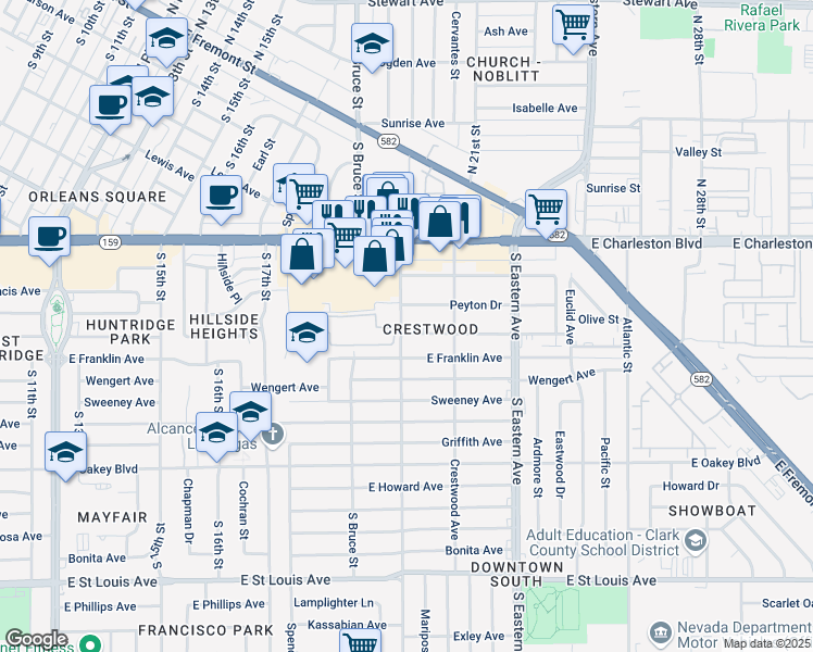 map of restaurants, bars, coffee shops, grocery stores, and more near 1903 Houston Drive in Las Vegas