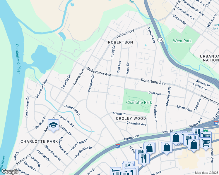 map of restaurants, bars, coffee shops, grocery stores, and more near 616 Croley Drive in Nashville