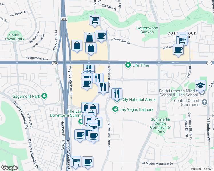 map of restaurants, bars, coffee shops, grocery stores, and more near 202 South Pavilion Center Drive in Las Vegas