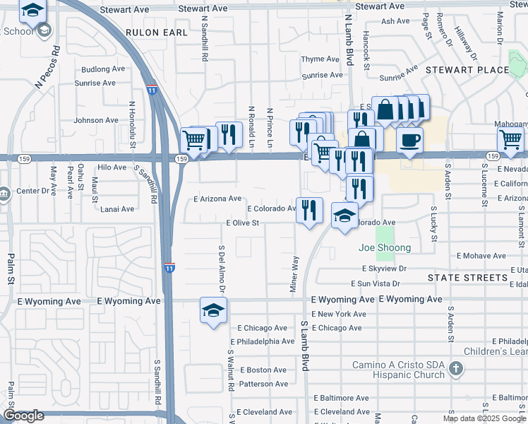 map of restaurants, bars, coffee shops, grocery stores, and more near 4067 East Colorado Avenue in Las Vegas