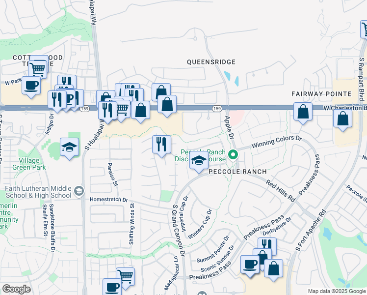 map of restaurants, bars, coffee shops, grocery stores, and more near 1309 Desert Hills Drive in Las Vegas