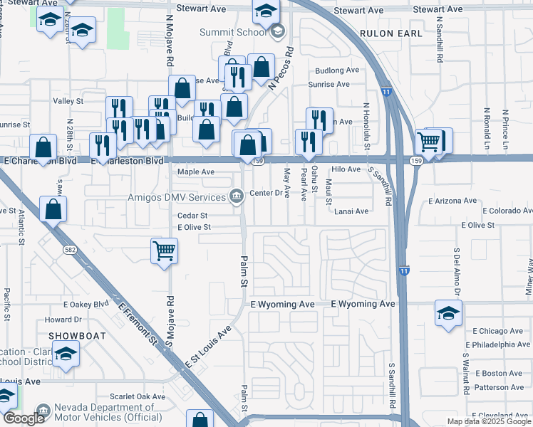 map of restaurants, bars, coffee shops, grocery stores, and more near 1147 June Avenue in Las Vegas