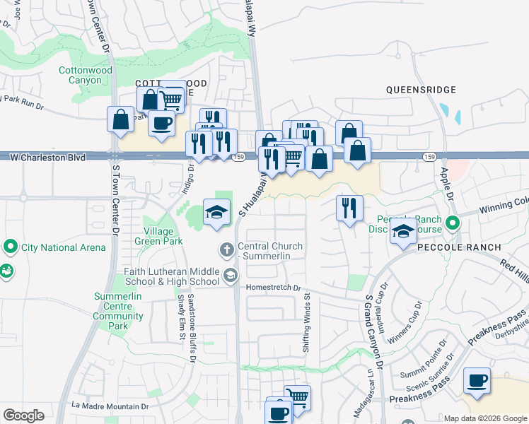 map of restaurants, bars, coffee shops, grocery stores, and more near 9913 Peseo Cresta Avenue in Las Vegas