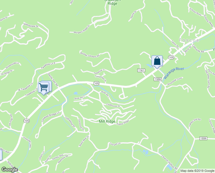 map of restaurants, bars, coffee shops, grocery stores, and more near 143 River Bend Road in Banner Elk