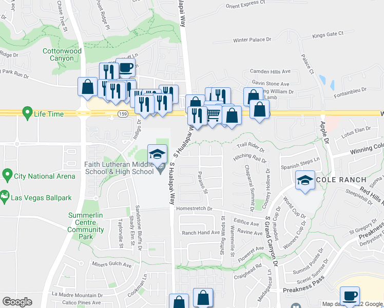 map of restaurants, bars, coffee shops, grocery stores, and more near 1312 Mount Hamilton in Las Vegas