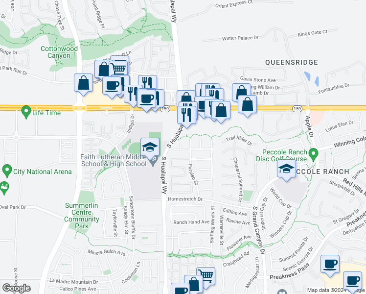 map of restaurants, bars, coffee shops, grocery stores, and more near 1312 Mount Hamilton in Las Vegas