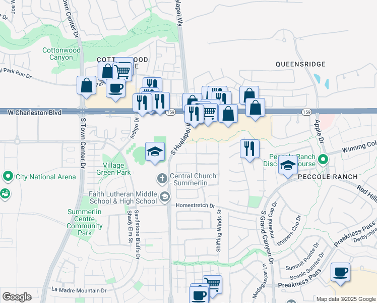 map of restaurants, bars, coffee shops, grocery stores, and more near 9913 Peseo Cresta Avenue in Las Vegas