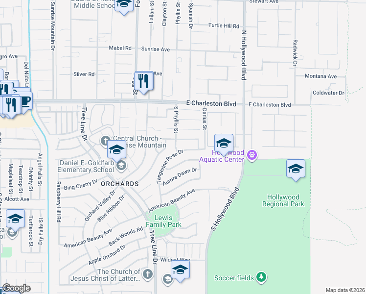 map of restaurants, bars, coffee shops, grocery stores, and more near 1461 Tangerine Rose Drive in Las Vegas