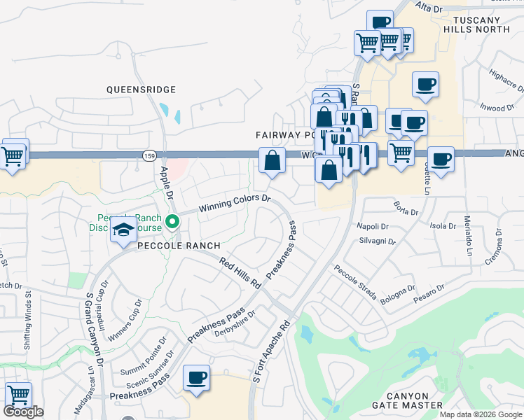 map of restaurants, bars, coffee shops, grocery stores, and more near 1404 Sunblush Lane in Las Vegas