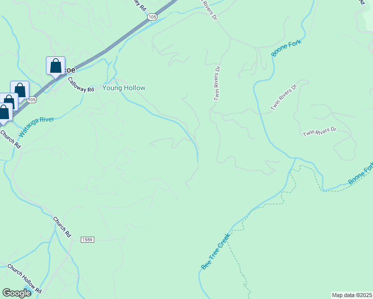 map of restaurants, bars, coffee shops, grocery stores, and more near 131 Fox Cove Road North in Boone
