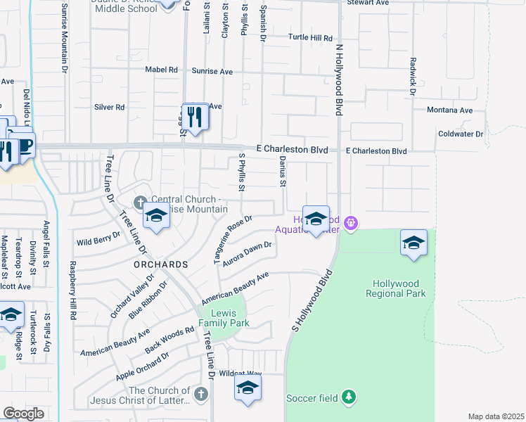 map of restaurants, bars, coffee shops, grocery stores, and more near 1437 Tangerine Rose Drive in Las Vegas
