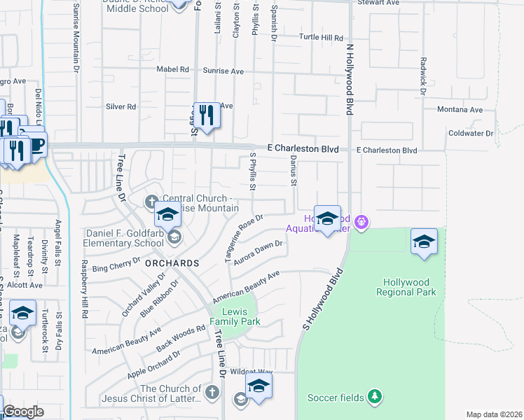 map of restaurants, bars, coffee shops, grocery stores, and more near 1461 Tangerine Rose Drive in Las Vegas