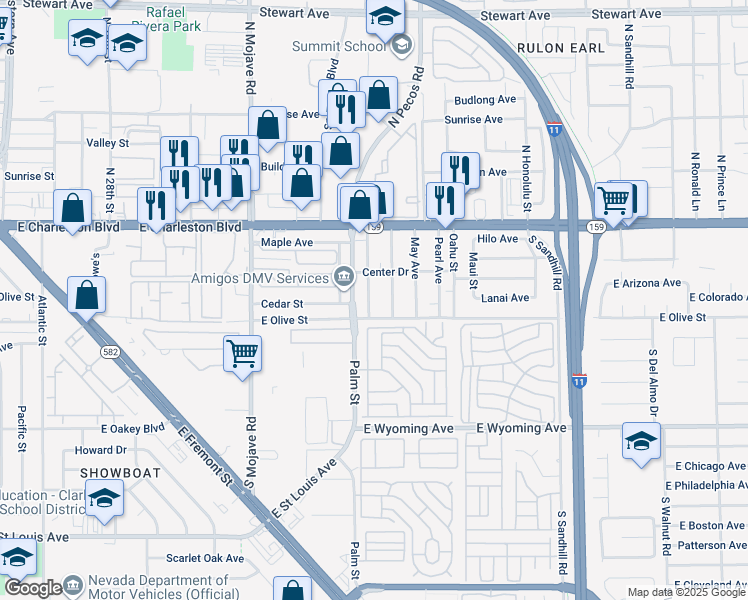 map of restaurants, bars, coffee shops, grocery stores, and more near 1140 Laurel Avenue in Las Vegas